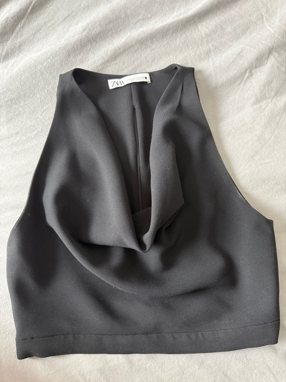 Zara Black Sleeveless Draped Crop Top
